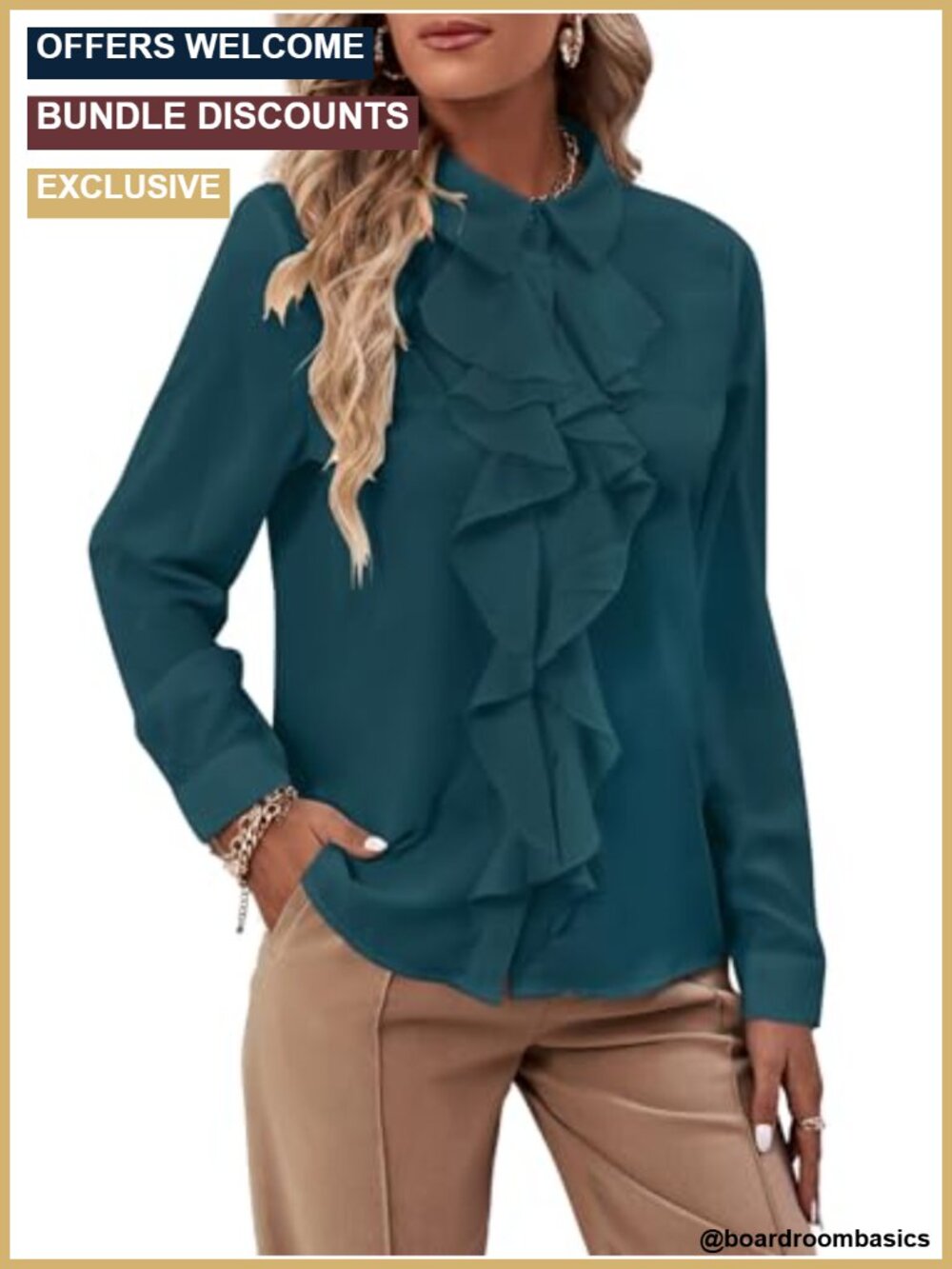 Ruffle Front Elegant Blouse Long Sleeve Button Down
